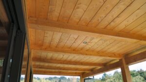 Cypress SarkingInstalled here as tongue-and-groove boards to create a stable, decorative exterior feature.
